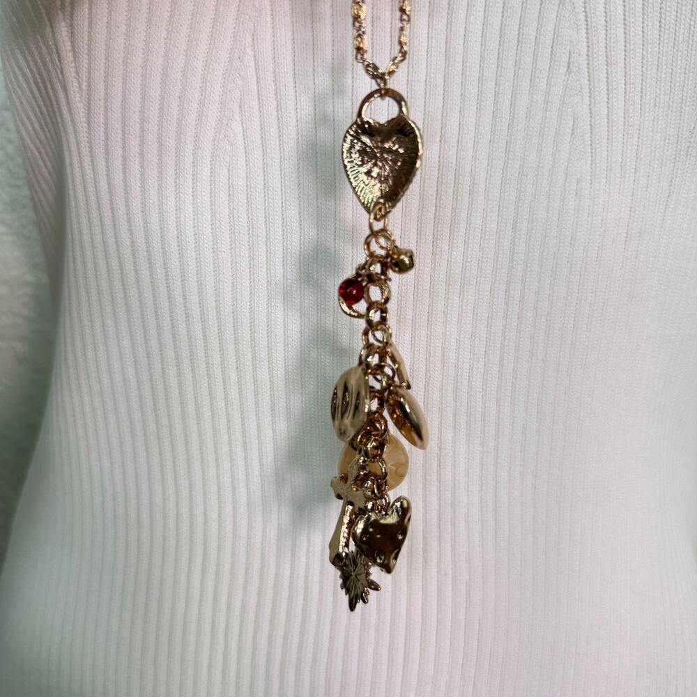 Free People Layer Necklace Heart Cross Charm Cluster Boho Multi Strand Boho NEW - Picture 9 of 10